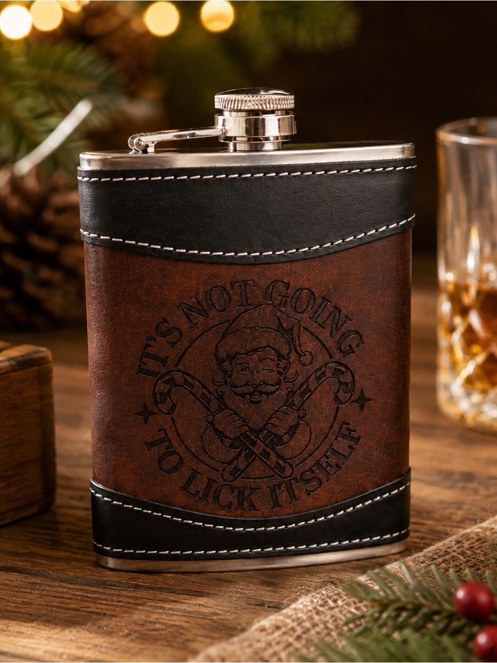 Funny Engraved Leather Flask 8 oz Christmas Gift